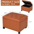thumbnail image 3 of 24" Square Ottomans with Storage, Leather Ottoman with Storage with Lockable Wheels and Hight Loading, Foot Stool Ottoman with Wheels for Makeup Room, Dorms and Apartments (Orange Brown), 3 of 15