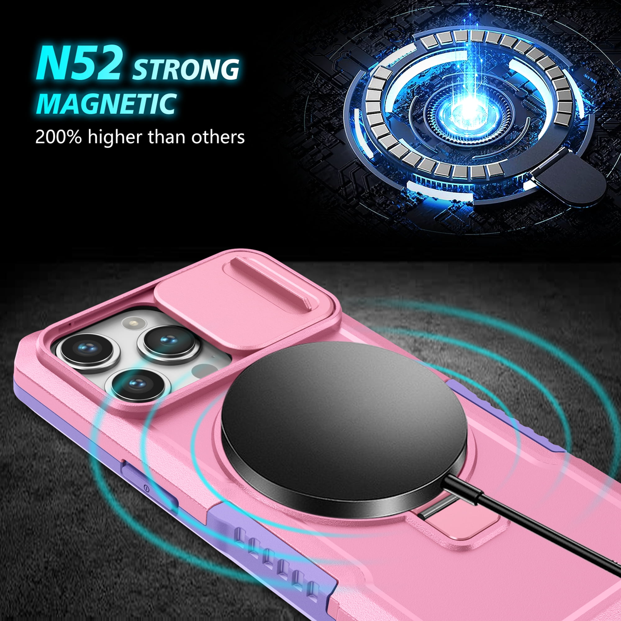 Phone Case for iPhone 15 Pro Max with Sliding Camera Cover, Hand Grip Anti  Slip Design Kickstand Ring Holder Hybrid Magnetic Wireless Charging Phone  Cover for Apple iPhone 15 Pro Max 