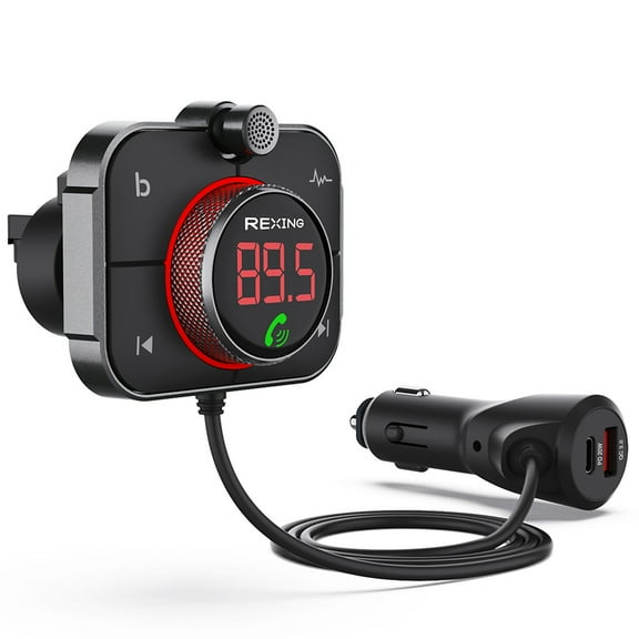 Rexing FMT2 FM Transmitter Car Charger w/Bluetooth 5.0 , USB & Type C Enhanced Bass Music Player