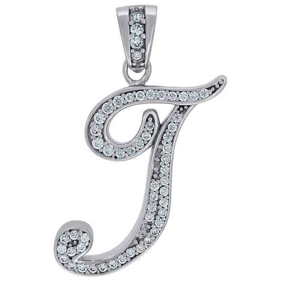 925 Sterling Silver Unisex Cubic-zirconia Initial Alphabet T Charm Pendant for Men Women