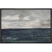 PixonSign Framed Canvas Print Wall Art Stormy Cloud Navy Blue Ocean Nature Wilderness Illustrations Fine Art Decorative Farmhouse/Country Relax/Calm/Cozy Multicolor Zen for Bedroom - 24"x36" Black