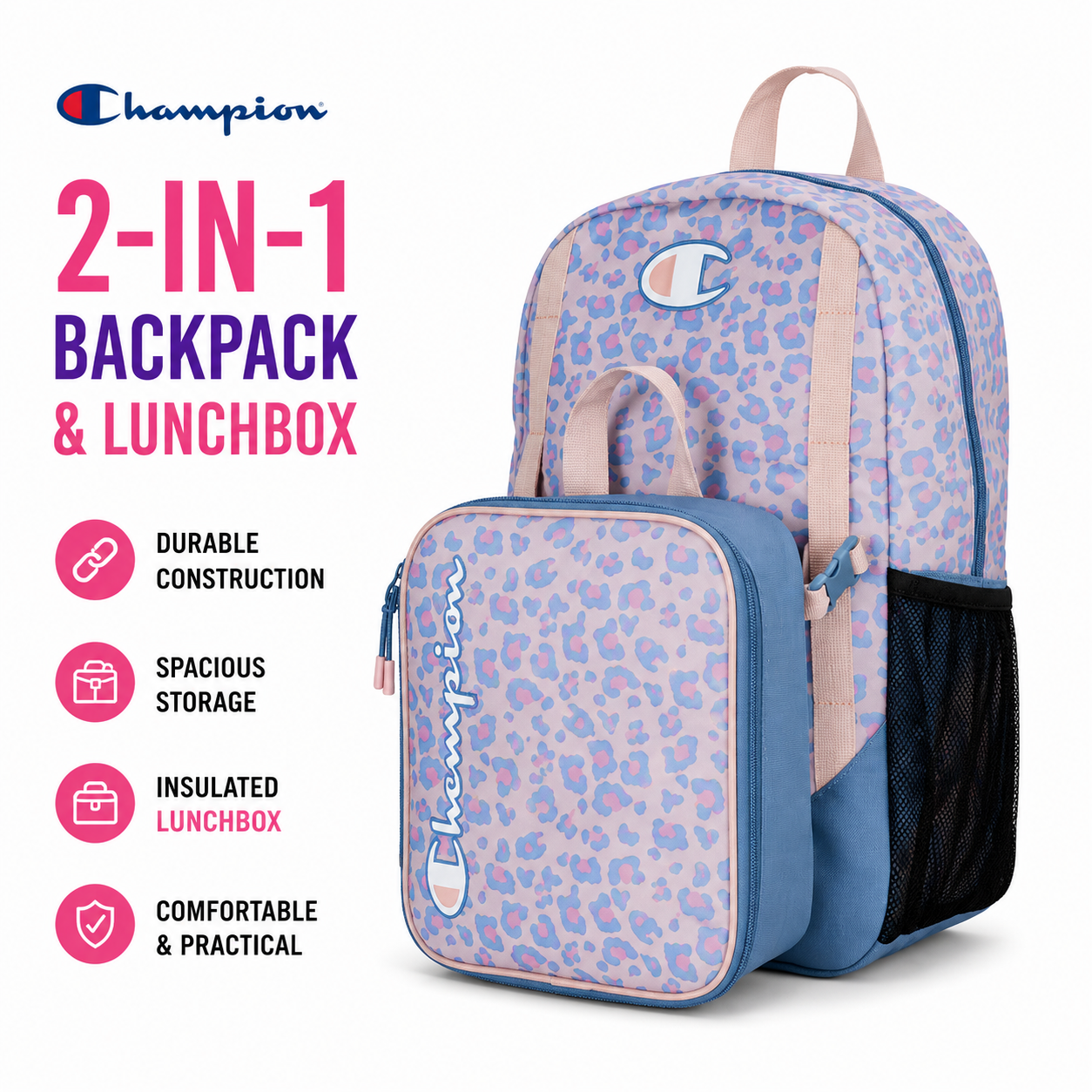 Set de mochila escolar para niños y niñas con lonchera desmontable - 2 piezas (17") 2