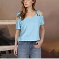thumbnail image 2 of Womens Clod Shoulder Tops Summer Hollow out Short Sleeve T Shirts Plus Size Going out Blouses Ladies Tunic S-5XL, 2 of 7