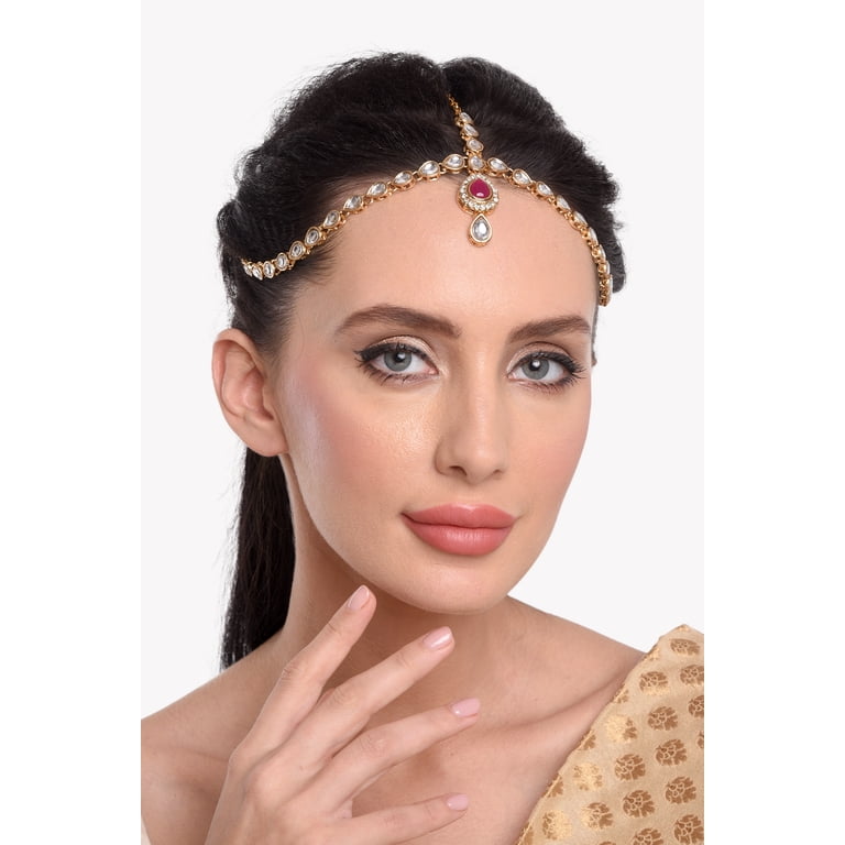 Efulgenz Indian Bollywood Vintage Gold Tone Mang Tikka  display picture 3