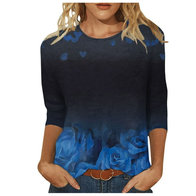 Pompotops Mode T-shirt Décontracté à Manches 3/4 Col Rond Confortable pour Femmes en Solde