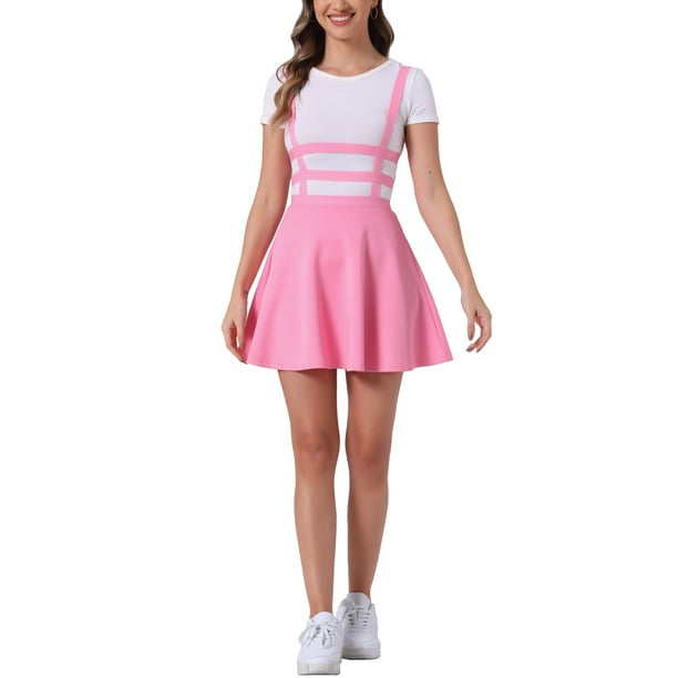 Faldas de mujer INSPIRE CHIC, con tirantes, plisadas, estilo gótico, elásticas, de cintura alta, en forma de A, Kawaii, talla XS, color rosa brillante