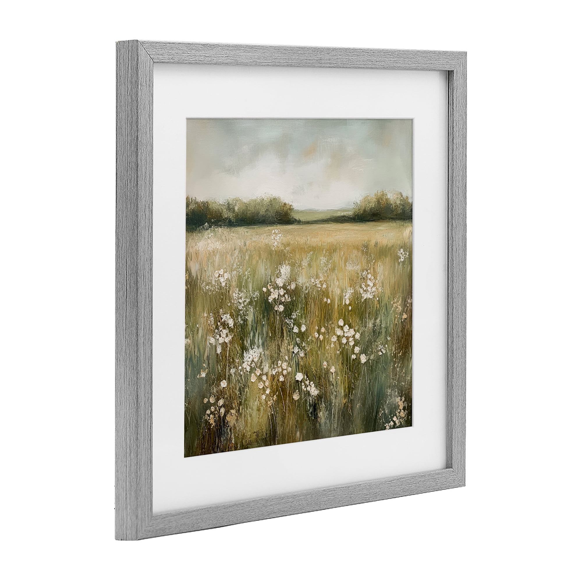 Stupell Industries Neutral Field Of Flowers Gray Framed Print Under Glass design by Petal Prints Design, 13 x 13