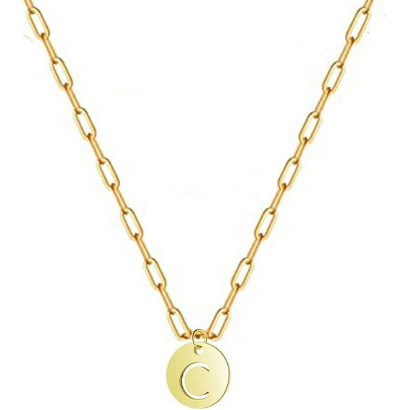 Paperclip Necklace for Women Paper Clip Initial Necklaces Paperclip Letter Choker Necklace Gold Plated Chain Round Disc Alphabet Letter Pendant Necklace Fashion Jewelry Gift