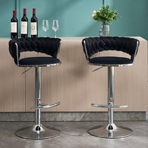 IVV 2-Pack Velvet Upholstered Barstools in Black, Modern Swivel Counter Stools with Woven Backrest, Adjustable Height, for Kitchen Island, Home Pub