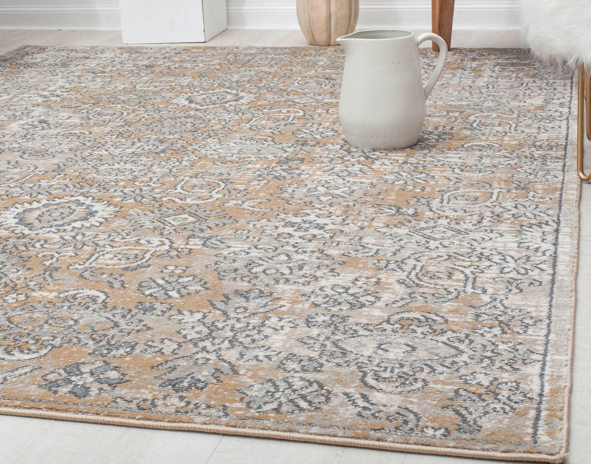Rugs America Ludlow MD10B Chantilly Cream Transitional Vintage Tan Area Rug, 2'6" x 8'