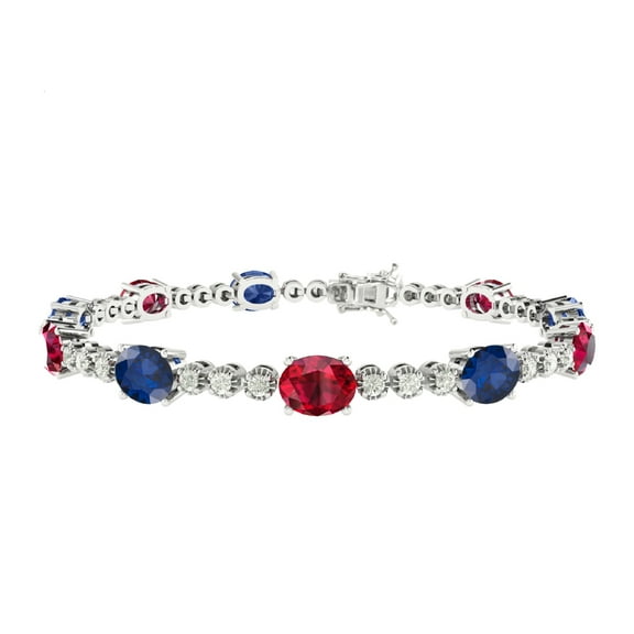 Sterling Silver with Ruby, Blue Sapphire and White Topaz Tennis Bracelet