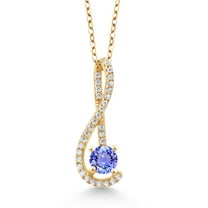 Gem Stone King 0.72 Ct Blue Tanzanite White Created Sapphire 18K Yellow Gold Plated Silver Pendant with Chain