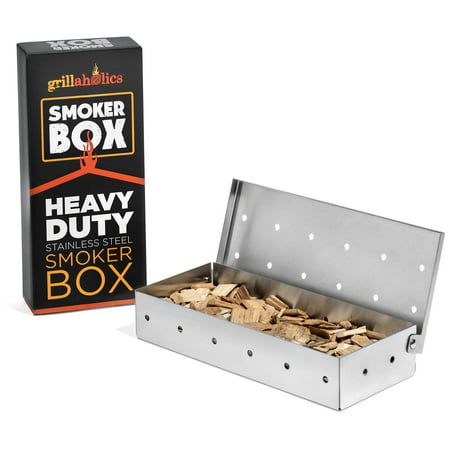 Grillaholics Heavy Duty Stainless Steel Wood Chip Smoker Box for Gas (Best Smoker Box For Gas Grill)