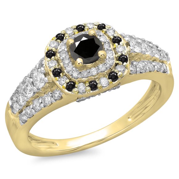Dazzlingrock Collection 1.00 Carat (ctw) 14K Round Black & White Diamond Bridal Halo Engagement Ring 1 CT, Yellow Gold, Size 10