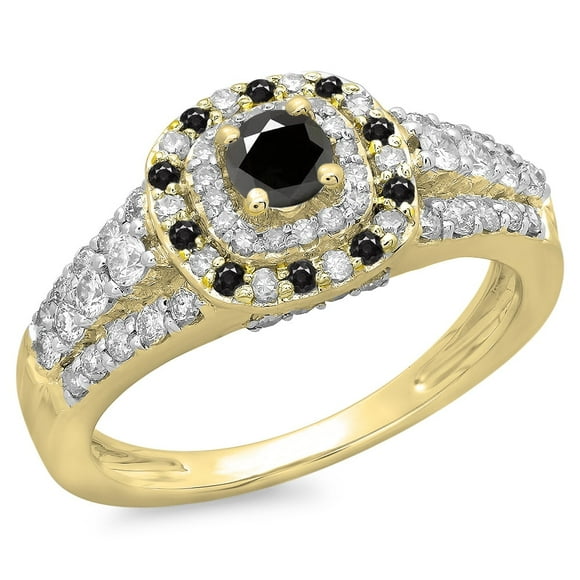 Dazzlingrock Collection 1.00 Carat (ctw) 14K Round Black & White Diamond Bridal Halo Engagement Ring 1 CT, Yellow Gold, Size 10
