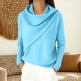 thumbnail image 2 of BODOAO Women's Cowl Neck Sweater Long Sleeve Knit Pullover Draped Asymmetrical Collar Oversized Loose Fit Soft Warm Casual Fall Winter Fashion Top Fashion Clothing Light Blue L, 2 of 4