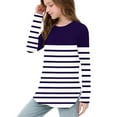 thumbnail image 6 of Efsteb Girls Athletic Shirts Hem Side Slit Tops Comfy Lightweight Long Sleeve Crew Neck Striped Print Casual Soft for Parties（Purple，5 Years）, 6 of 6