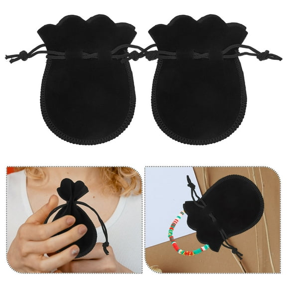 Topbathy 10Pcs Small Velvet Drawstring Bags Black for Jewelry Storage Festivals Special Occasions