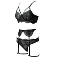 thumbnail image 4 of Everyday Bras for Women Lace Lingerie Set with Garter Silk Sleep Set Lace Sexy Lace Lingerie Set for Women Lace Garter Lingerie Set with Stockings Bunny Undies Lace Bras for Women Set Sexy Black XL, 4 of 7