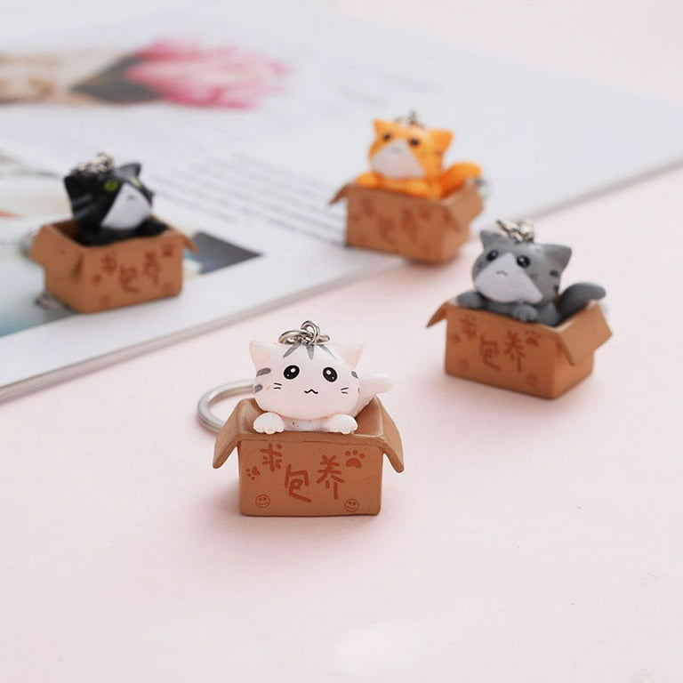 Touchy Style Cute Cat Box Unique Keychain for Bags, Suitable for All Genders - A009 Grey