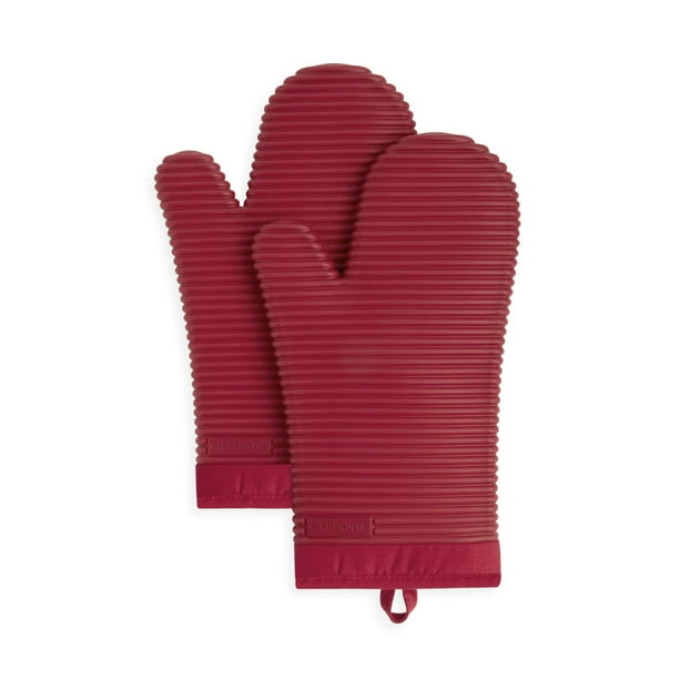 Juego de guantes de cocina KitchenAid de silicona suave acanalada, color rojo pasión