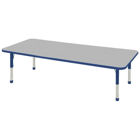 24in x 72in Rectangle Everyday T-Mold Adjustable Activity Table Grey/Blue - Chunky with Six 12in Stack Chairs Blue - Ball Glide