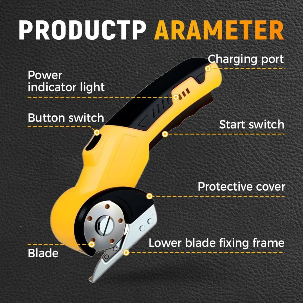 ABPETE Electric Box Cutter for Cardboard, 2025 New Cordless Electric Scissors, Portable Rotary Cutter for Home and Office, Rechargeable Scissors for Carton Plastic Leather Cloth (Black Single blade)