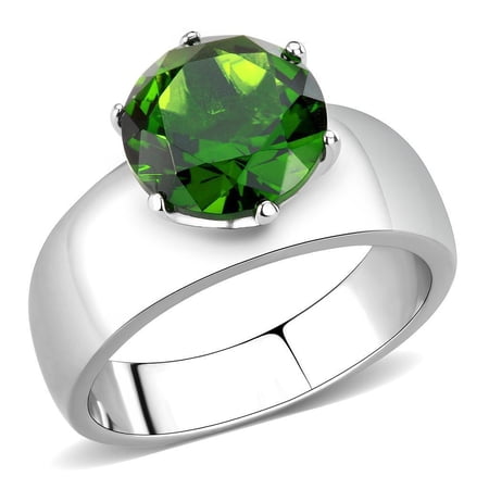 Emerald Green Silver Womens Ring Solitaire Stainless Steel Zircoin Anillo Esmeraldo Verde y Plata Para Mujer Solitario Acero Inoxidable