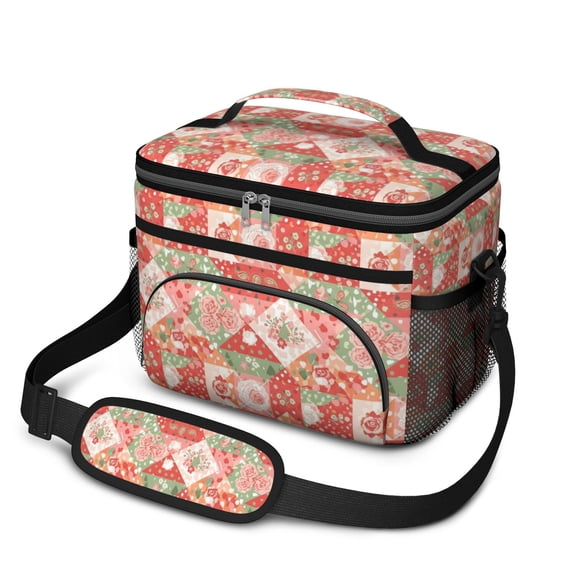 Lunch Box Pioneer Flower Floral Print Pattern Insulated Lunch Bag for Women Men,Medium Leakproof Lunchbox Cooler Bag Adjustable Strap,10 X 6.7 X 8 Inches