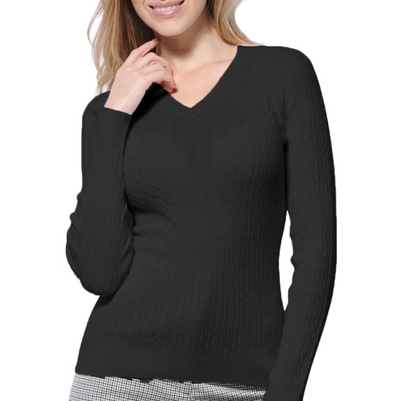 Monterey Club Women's Fine Gauge Cable Knit V-neck Sweater #6134