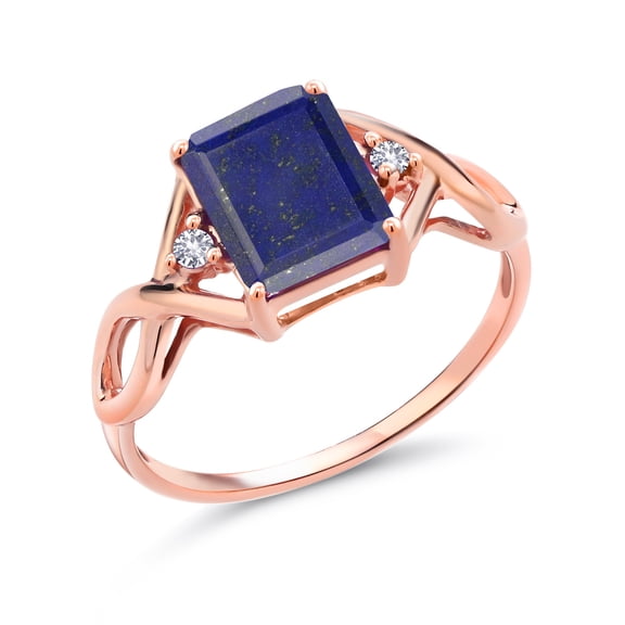 Gem Stone King 2.08 Ct Blue Lapis White Created Sapphire 18K Rose Gold Plated Silver Ring (Size 7)