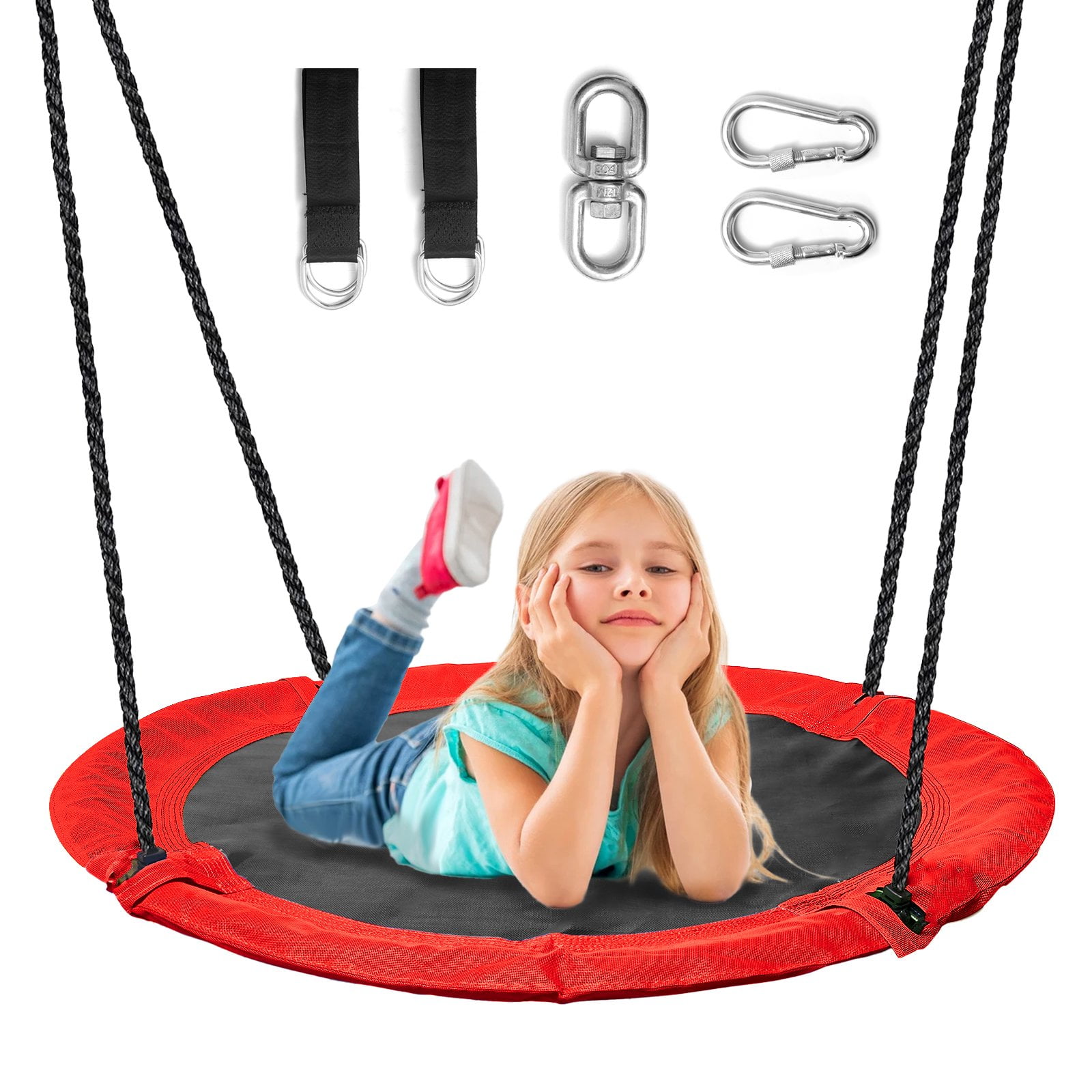 40 Inch Saucer Tree Swing Set for Kids Outdoor 700 lb Weight Capacity and Adjustable Multi-Strand Ropes Safe and Sturdy Waterproof Swing for Children Tree Park Backyard Multicolor 
