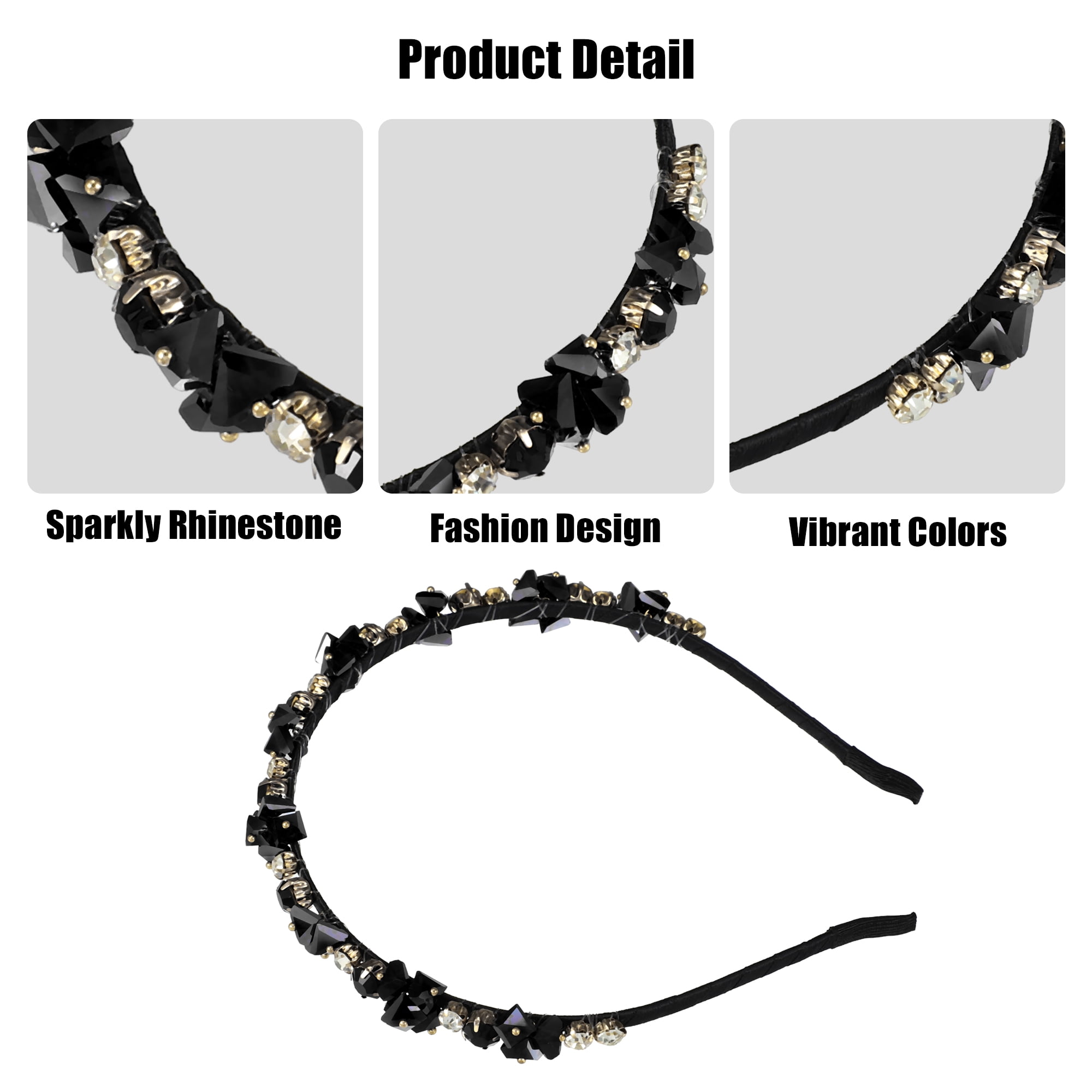 Unique Bargains Bling Rhinestone Headband Unspecified Shapes 4.92"x0.59" Black