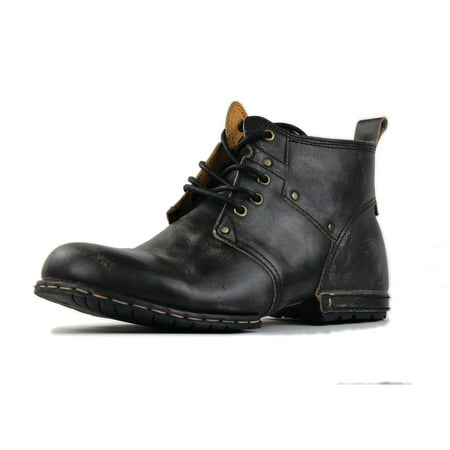 

OSSTONE Moto Boots Chukka Boots for Men Fashion Lace-up Leather Casual Shoes 6015-2-Retro Black-13 Retro Black
