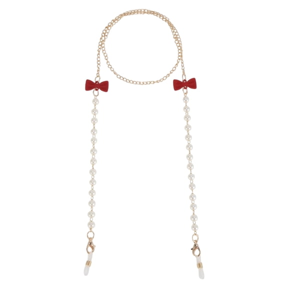 Unique Bargains 1 Pcs Mask Lanyard Eyeglasses Chain Bowknot Pearl Eyeglass Chain 27.56" Red Gold Tone