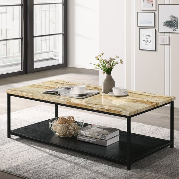 Vandy 1-Shelf Wood Coffee Table, Yellow and Black