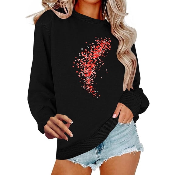 Vetsdori Womens Valentine Sweatshirts Pullover Tops Crew Neck Valentine's Days Love Heart Sweatshirts for Women