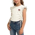 thumbnail image 2 of Auroural Toddler Girls Clothes 2T - 3T Girls Ruffle Sleeve Drawstring Crop Tops with Cute Embroidery - Casual Summer T-Shirt for Kids 2-10 Years, 2 of 7