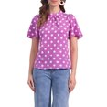 thumbnail image 1 of INSPIRAR CHIC Blusa de Mujer con Lunares, Cuello Alto, Pliegues, Espalda con Abertura, Manga Corta Acampanada, Color Púrpura, 1 of 6