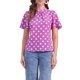 thumbnail image 1 of INSPIRAR CHIC Blusa de Mujer con Lunares, Cuello Alto, Pliegues, Espalda con Abertura, Manga Corta Acampanada, Color Púrpura, 1 of 6