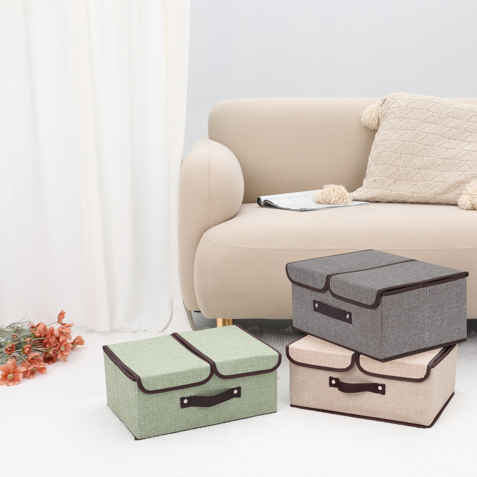 Unique Bargains Collapsible Storage Bin Basket with Handle for Shelves Organization Grey