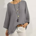 thumbnail image 2 of hotojiny Long Sleeve Shirts for Women Cotton Linen Plus Size Scoop Neck Loose Tops Lightweight Solid Color Oversized Tee, 2 of 6