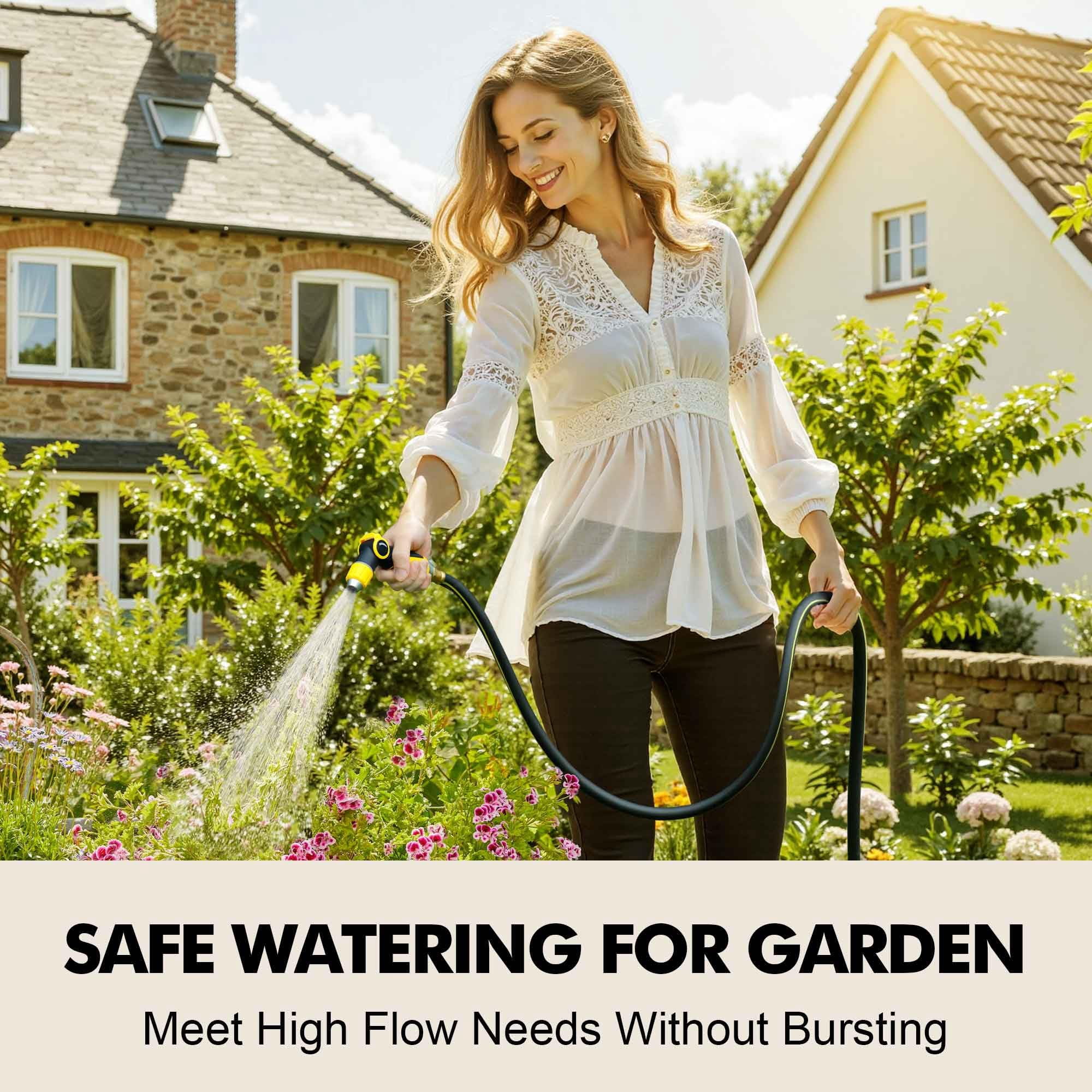 Lightweight Rubber Garden Hose 100 ft, 5/8" Hybrid Rubber Hose with Solid Brass Fitting, Water Hose Pipe for Outdoor, Cleaning & Washing