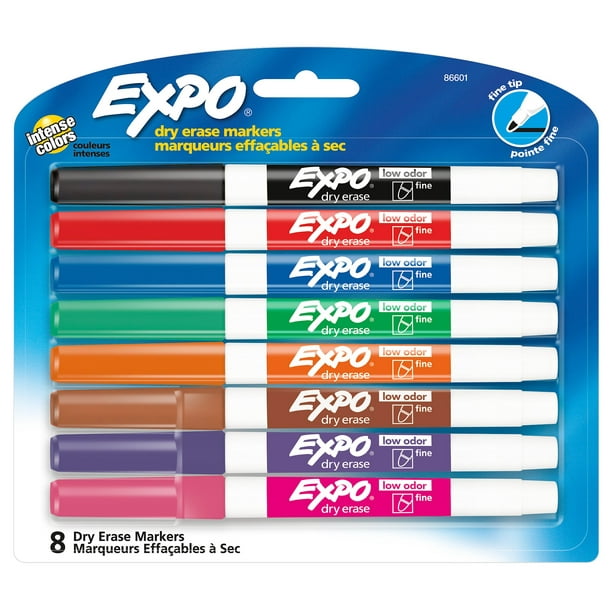 Expo Low Odor Dry Erase Markers, Fine Tip, Assorted, 8 Count