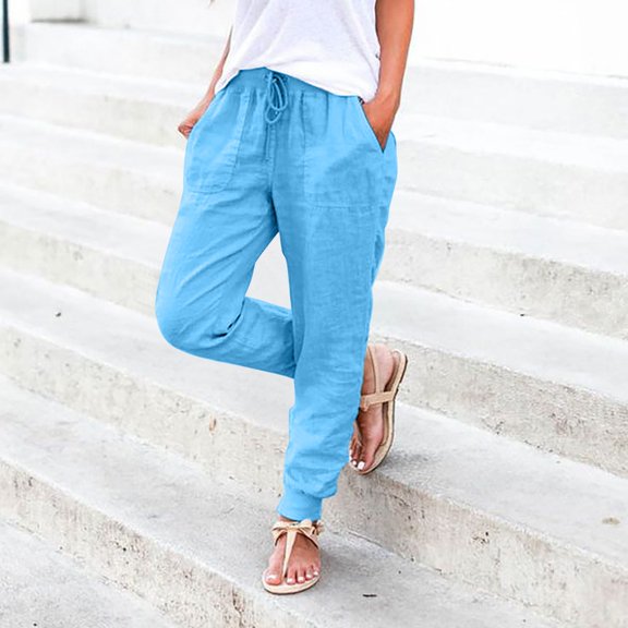 Valueadd Women's Casual Pants Elastic Waist Pants Trousers With Pockets