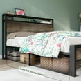 thumbnail image 6 of VanAcc Queen Size Bed Frame with 2-Tier Metal Storage Headboard and Charging Station, Rustic Grey, 6 of 8