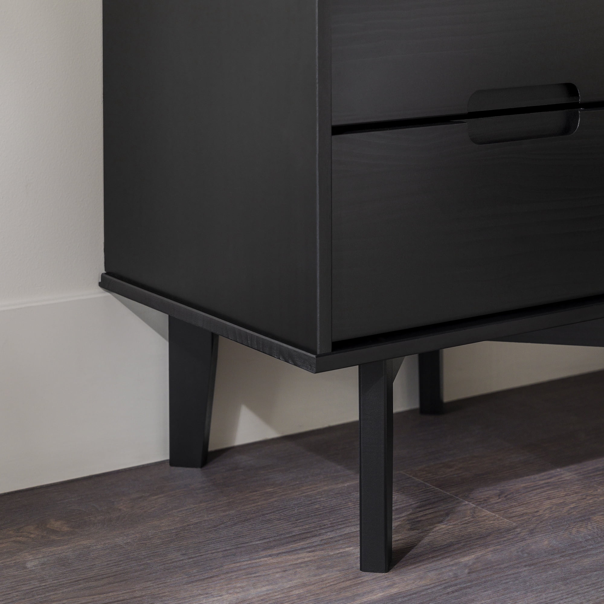 Walker Edison 2-Drawer Groove Handle Solid Wood Nightstand – Black