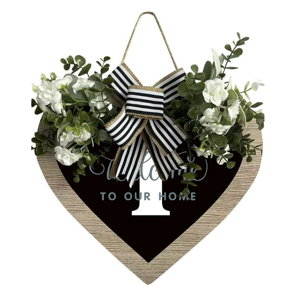 Guirnalda de 26 letras en forma de corazón con el apellido A Z para colgar en la puerta de entrada Guirnalda de primavera para colgar en la puerta de entrada