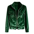 thumbnail image 4 of Ecqkame Women's Velvet Jackets Long Sleeve Zip up Lapel Collar Flap Pockets Coats Casual Slim Fit Street Trendy Outerwear Army Green S, 4 of 5