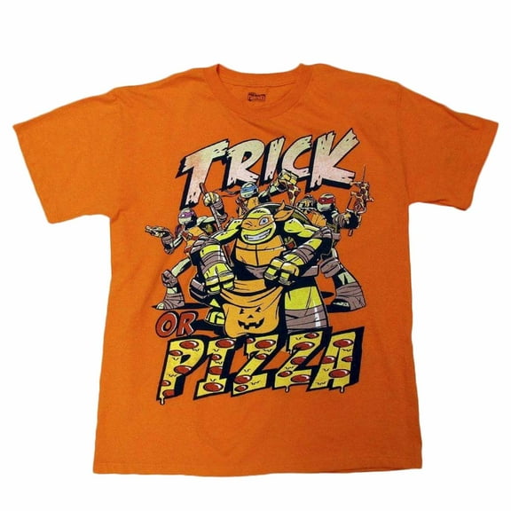 Teenage Mutant Ninja Turtles Boys Orange Trick Or Pizza Halloween T-Shirt M